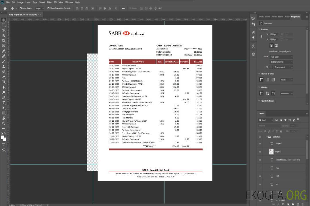 Relevé bancaire SABB d'Arabie Saoudite xls template